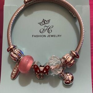 Silver and Pink Charm Bracelet